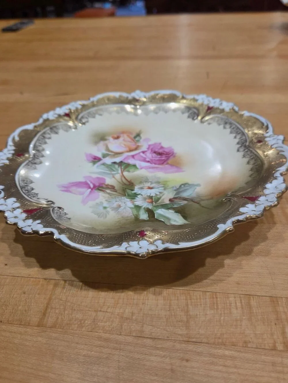Antique RS Prussia Red Mark Scalloped Floral Roses Porcelain Plate